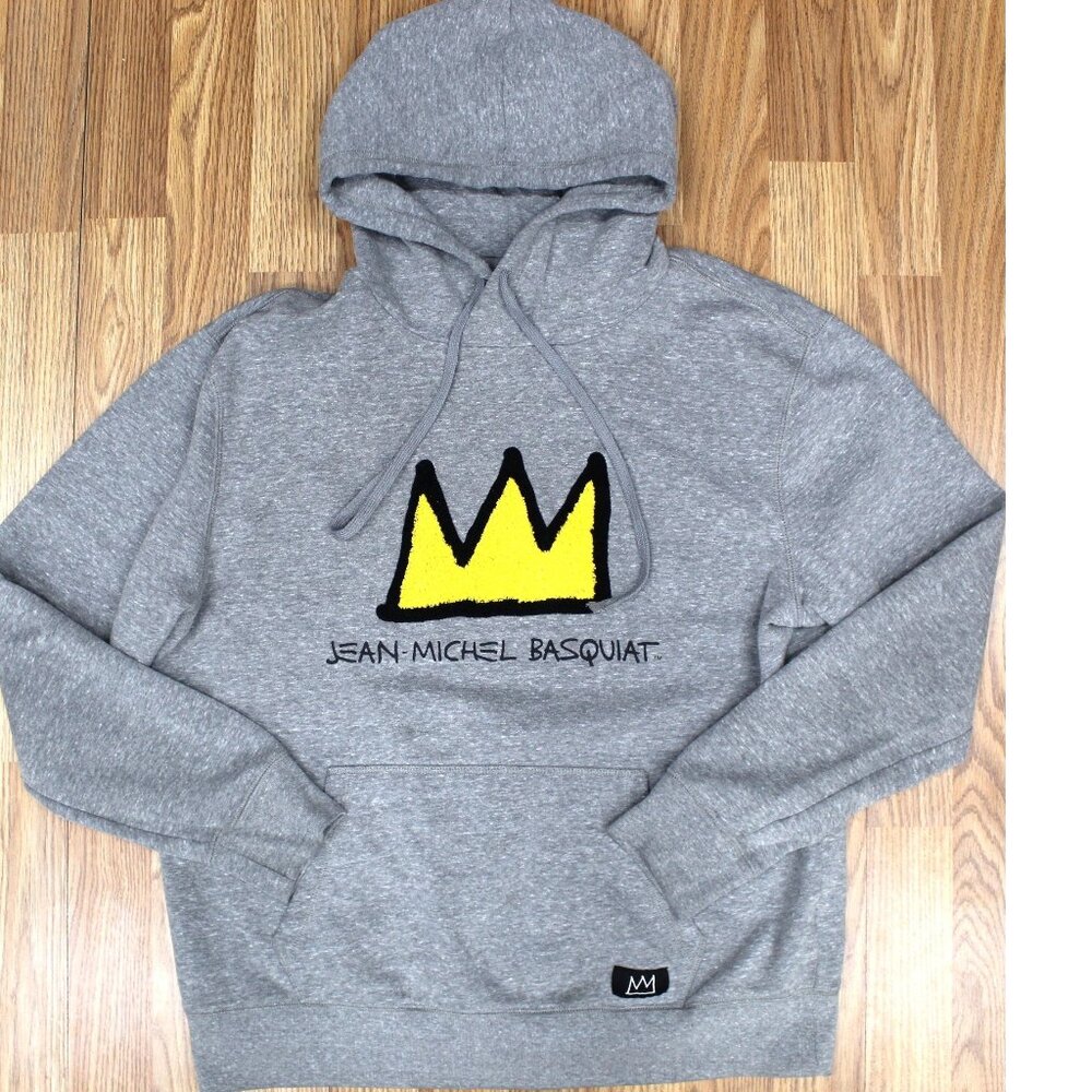 JEAN-MICHEL BASQUIAT CROWN HOODIE SWEATSHIRT GRAY Sz MEDIUM, M